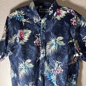 Club Room Men's Navy Tropical Print Shirt